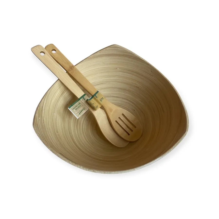 Saladeira 29 cm Design Moderno Bambu com Pegador